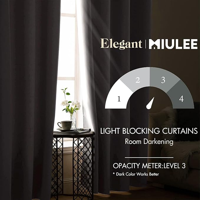 MIULEE Blackout Curtains for Bedroom Living Room Thermal Insulated Room Black - Image 2