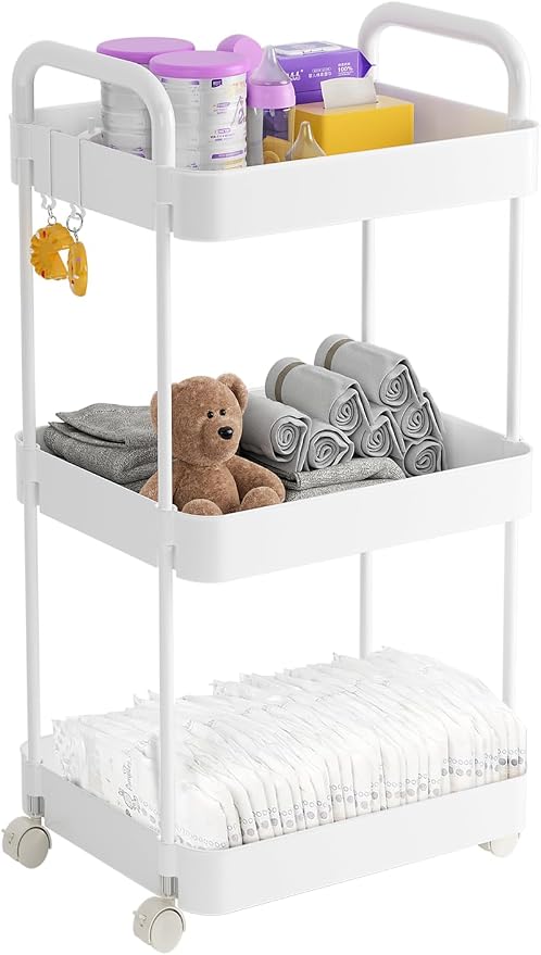 Volnamal Diaper Caddy Organizer, 3-Tier Movable Diaper Cart by Volnamal