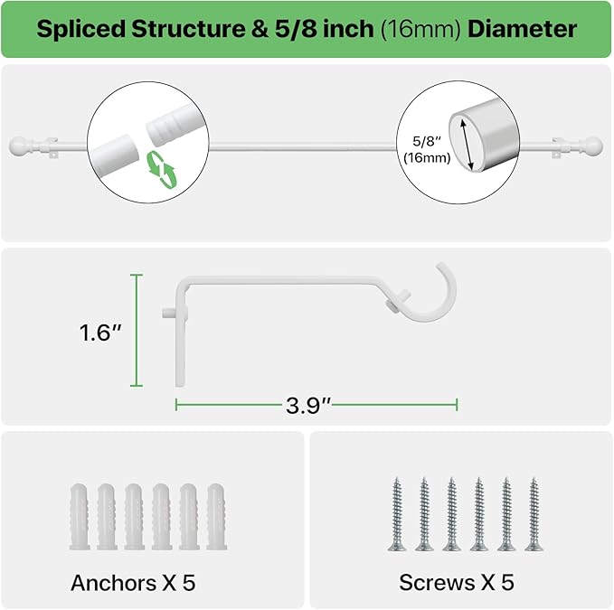 Curtain Rods for Windows 48 to 84, 2 Pack White Curtain Rod - Image 3