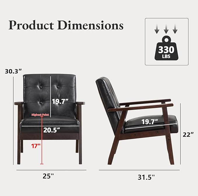 Bonzy Home Mid Century Modern Accent Chairs Set of 2 - Image 2