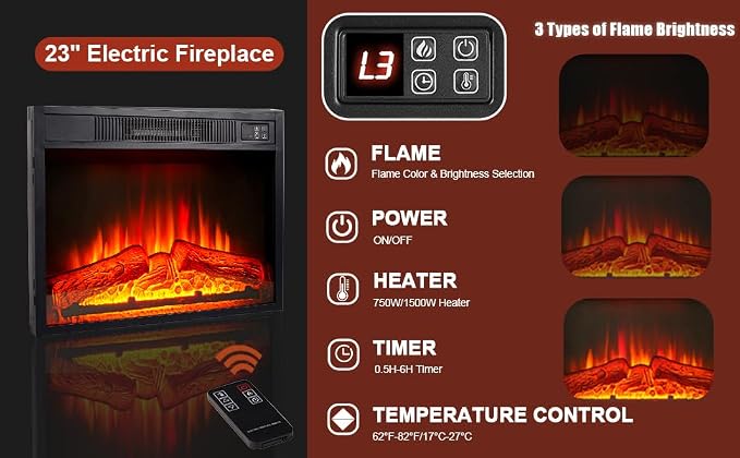 44" LED Lights Electric Fireplace - Image 7