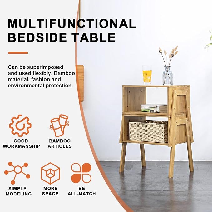 KKTONER Modern Bamboo Nightstands End Tables Bedroom - Image 6