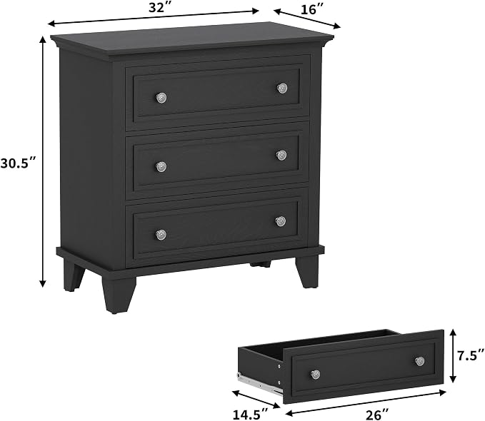IDEALHOUSE 3 Drawer Dresser, Wooden Storage Chest of Drawers - Image 2