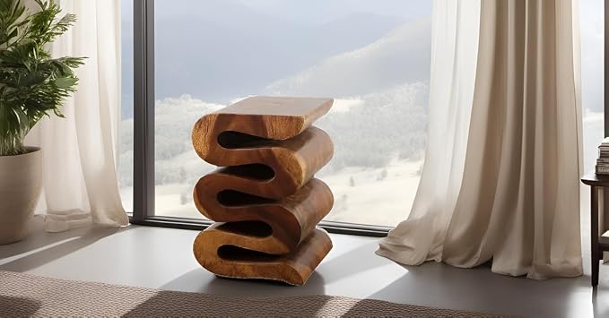 Haussmann Wood Wave Verve Accent Snake End Table 14x14x20 in H, Walnut Oil - Image 9