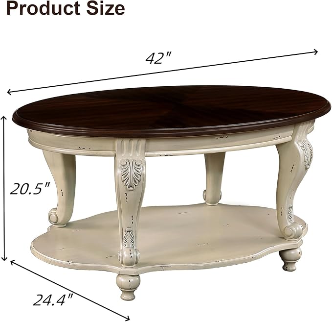 LKTART Oval Coffee Tables for Living Room, Round Vintage Coffee Table - Image 3