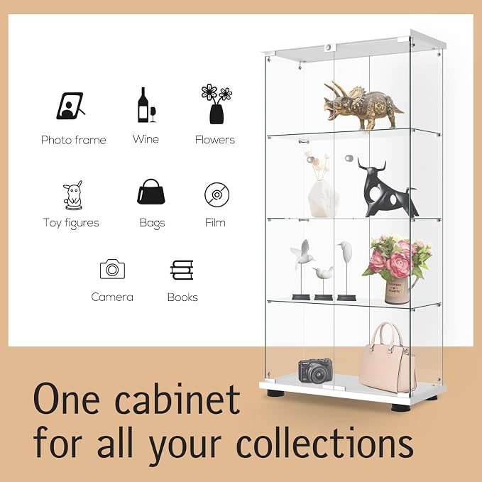 Display Cabinet with Glass Door and Lock, 4-Shelf Fast Installation in 30 Mins - Image 3