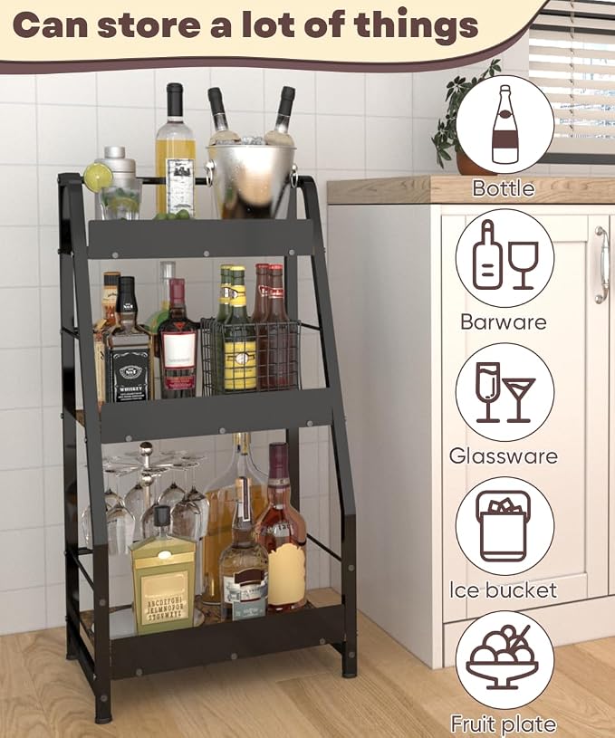3-Tier Liquor Stand for Home Bar, Trapezoid Freestanding Whisky Bottle Holder - Image 6