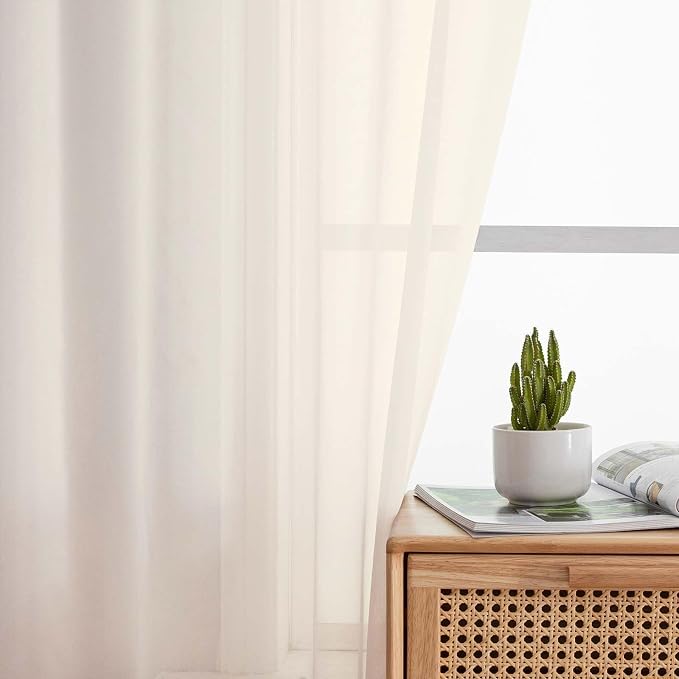 Kitchen Curtains 24 Inch Length Tier 2 Pieces, Cream Sheer Curtain Solid Soft - Image 7