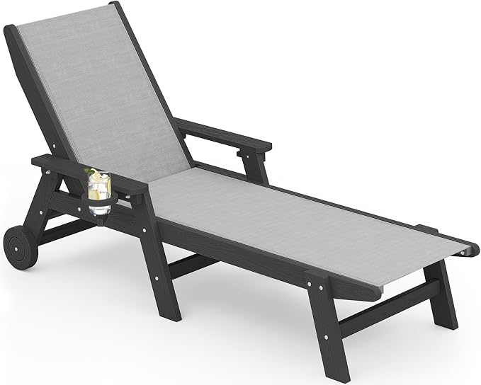 SERWALL Textilene Patio Chaise Lounge Chair, 5 Positions Adjustable Outdoor by SERWALL