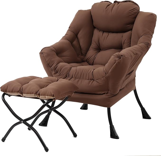 MBOOYOME Lazy Chair with Folding Ottoman, Modern Accent Armchair with Armrests by MBOOYOME