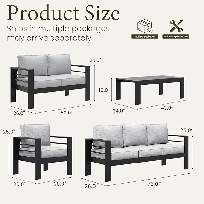 LayinSun Outdoor Aluminum Furniture Set, 5 Pieces Patio Sectional Conversation - Image 8