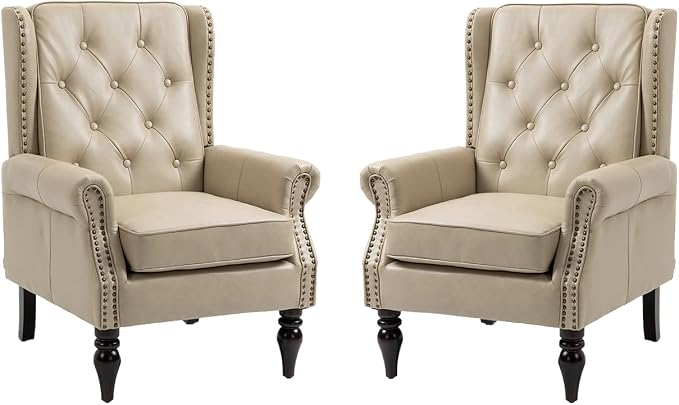 Mid-Century High Wingback Chair Set of 2, Faux Leather Accent Chair Armchair by Lin-Utrend