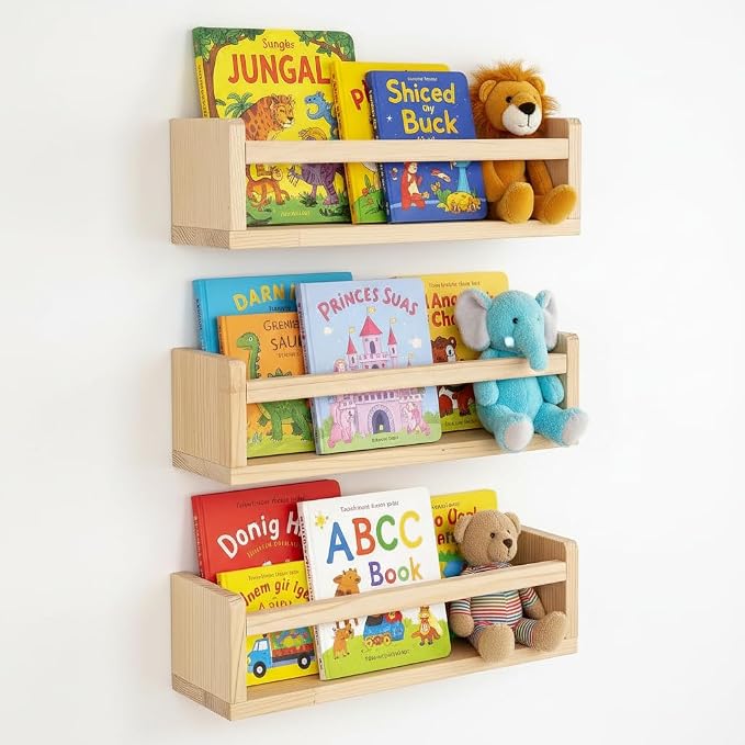 AZSKY Floating Nursery Book Shelves-Natural Wood Bookshelf by AZSKYMakeyourlifebetter