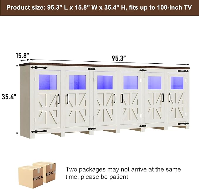 95.3" Large LED Farmhouse TV Stand - Image 2