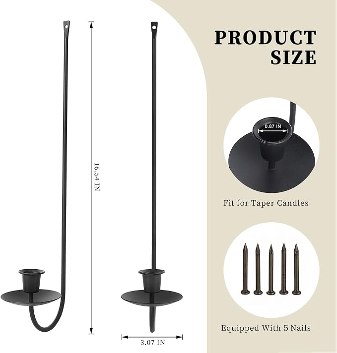 Batoslee Black Wall Candle Holder Set of 4, Stylish Metal Wall Mount Candle - Image 2
