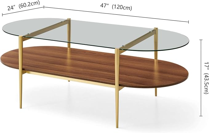 LumFurn X-Large Oval Glass Coffee Table, Mid-Century Modern Design, L47 x W24 x - Image 2