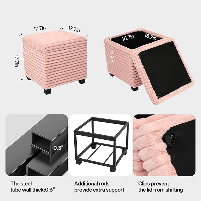 ABHENG 17.7 inches Faux Fur Ottomans Cube - Image 3