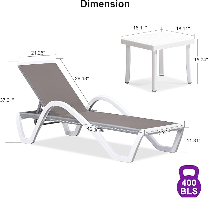 PURPLE LEAF Patio Chaise Lounge Chair Set Outside Aluminum Plastic Stackable - Image 2