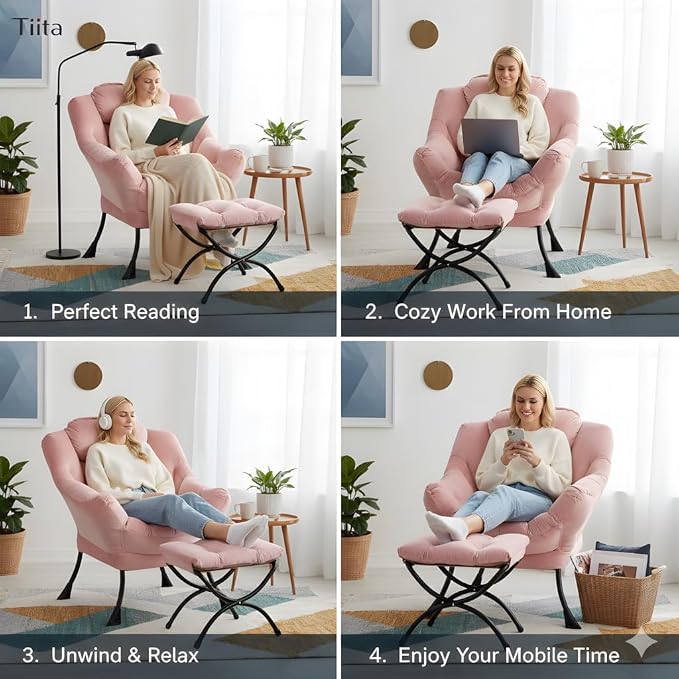 Tiita Lazy Chair with Ottoman, Comfy Leisure Sofa Armchair with Ottoman - Image 7