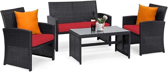 Tangkula Patio Wicker Conversation Furniture Set, Patiojoy Sofa & Table Set w/4 by TANGKULA