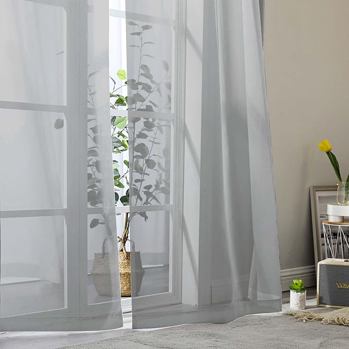Light Grey Sheer Curtain for Bedroom Living Room 78 Inches Long 2 Panels Set - Image 9