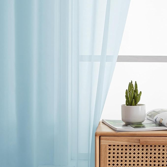 Aiyufeng 2 Pack: Basic Sky Blue Sheer Curtain Drapes 54 Inch Length 2 Panels - Image 6