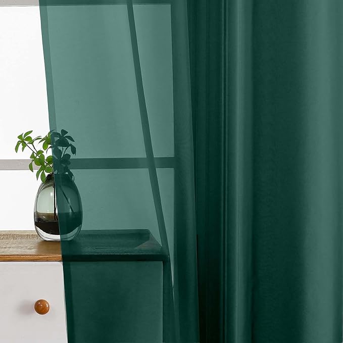 Green Small Sheer Curtains 2 Panels Set, Kitchen Curtains 36 Inch Length - Image 4
