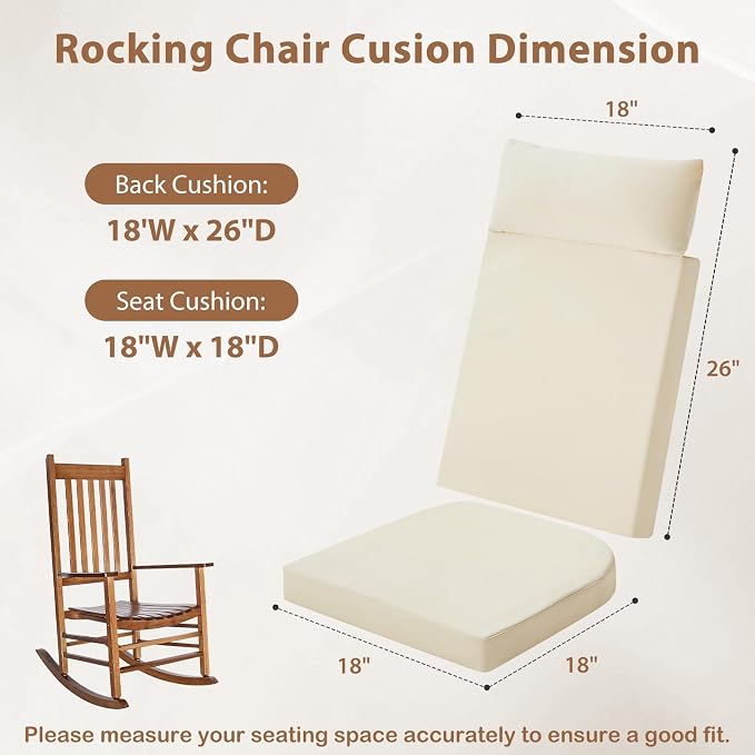 Waterproof Rocking Chair Cushions Outdoor & Indoor, Wooden Rocking Chair Pads - Image 4