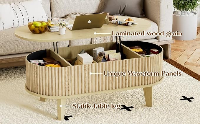 Oval Coffee Table with Lifting Top - Image 4