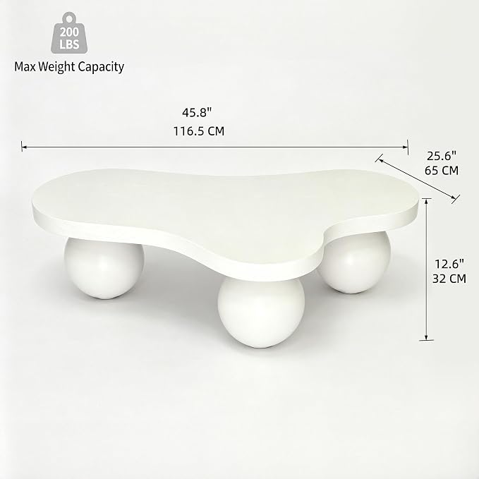 46" Cloud Coffee Table with 3 Ball Legs, Modern Irregular Center Table - Image 2