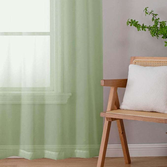 Sheer Light Green Curtains for Bedroom Living Room 90 Inches Long 2 Panels Set - Image 9