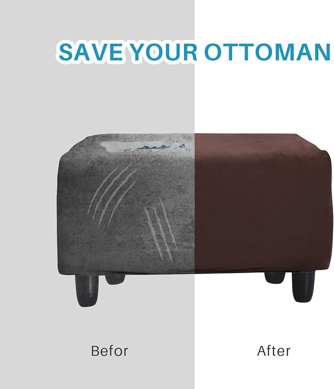 Ottoman Cover, Stretch Rectangle Velvet Ottoman Slipcovers of Foot Stool - Image 5