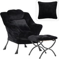 Lazy Chair with Ottoman, Large Black Accent Chair with Ottoman and FA Throw by HomeEastllyHome
