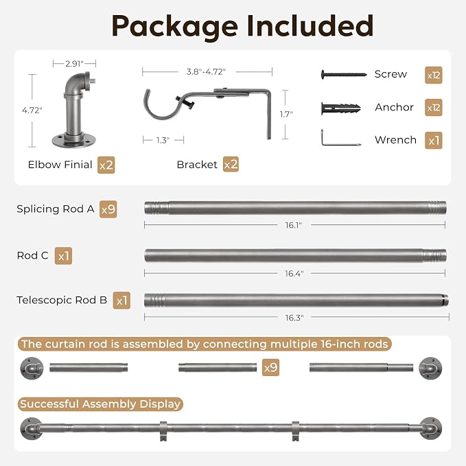 Zeerobee Curtain Rods for Windows 144 to 168, 1 Inch Industrial Wrap Around - Image 7