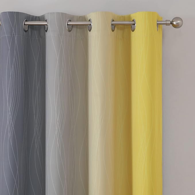 Ombre Gray and Yellow Blackout Curtains 45 Inch Length 2 panels, Full Room - Image 4