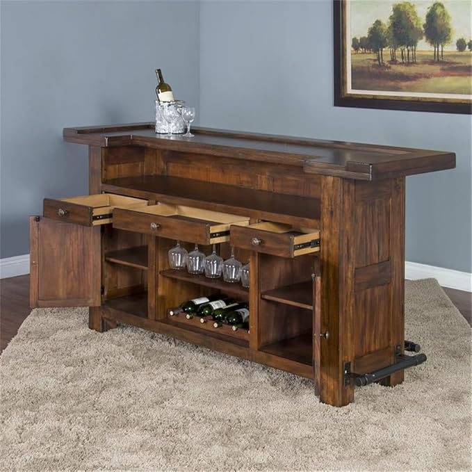 Pemberly Row 78" Farmhouse Wood Freestanding Island Home Bar Unit, Stemware - Image 3