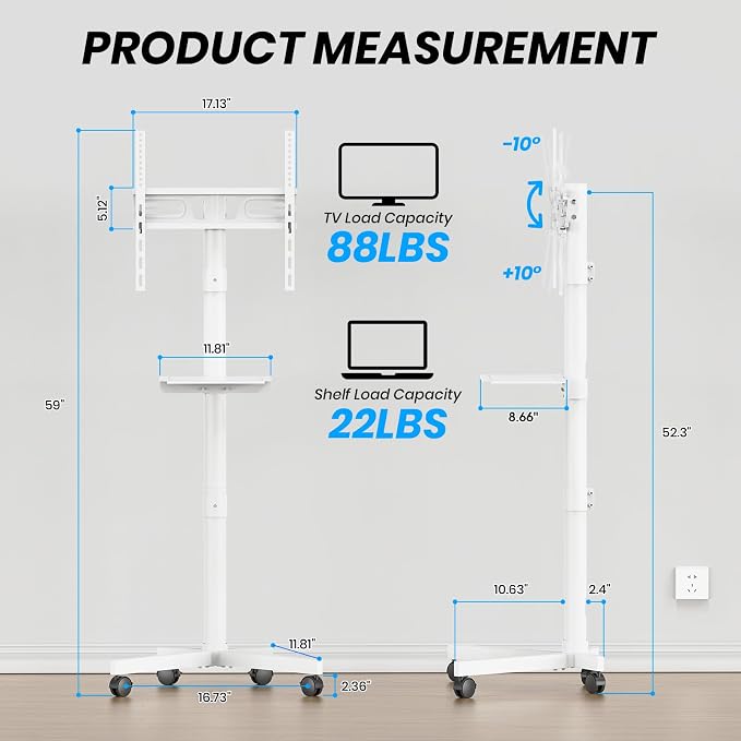 Mobile TV Cart for 23-60 Inch LCD LED OLED Flat Curved Screen TVs - Image 2
