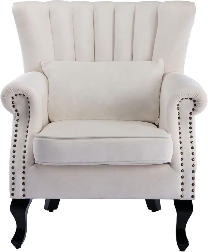 Mid Century Accent Chair Modern Tufted Wingback Armchairs Club Chair Velvet by DMFurniture