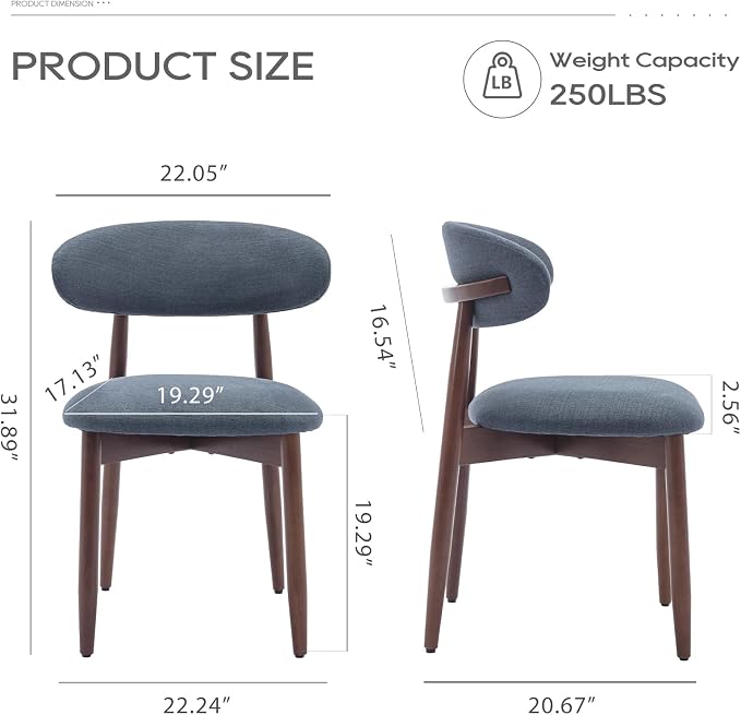 COLAMY Wooden Dining Chairs Set of 2, Modern Fabric Upholstered Dining Room - Image 2