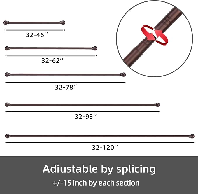 GXOACKJ Curtain Rods for windows 66-120 inch, 5/8 inch Decorative Brown - Image 6