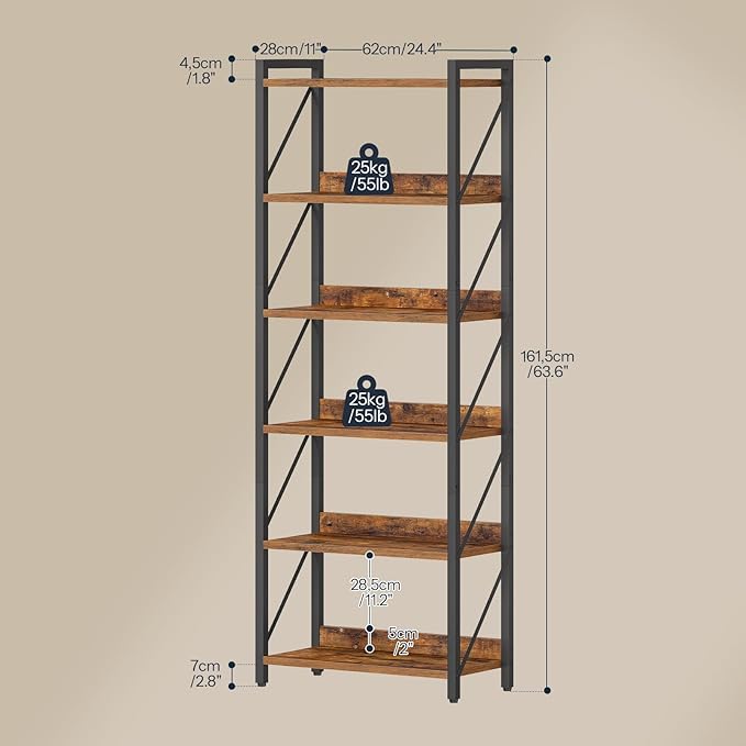 HOOBRO Bookshelf, 6-Tier Industrial Bookcase, Book Shelf Storage Organizer - Image 3
