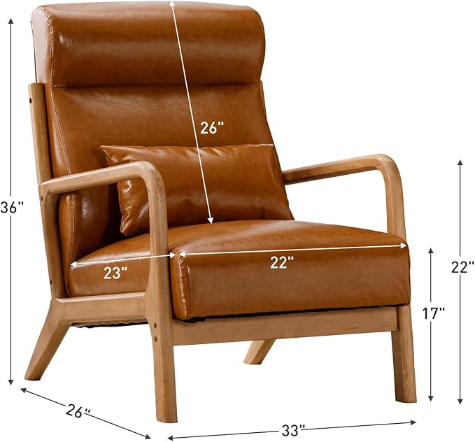 ANJ Mid Century Modern High Back Accent Chairs Set of 2, Single Lounge Armchair - Image 2