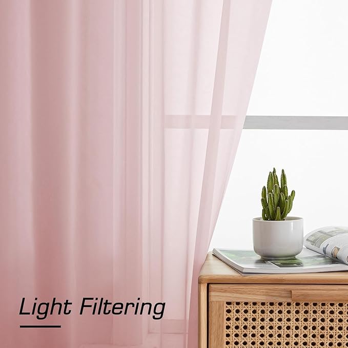 Aiyufeng Blush Pink Sheer Curtains 90 Inches Long 2 Panels Set, Light Filtering - Image 6
