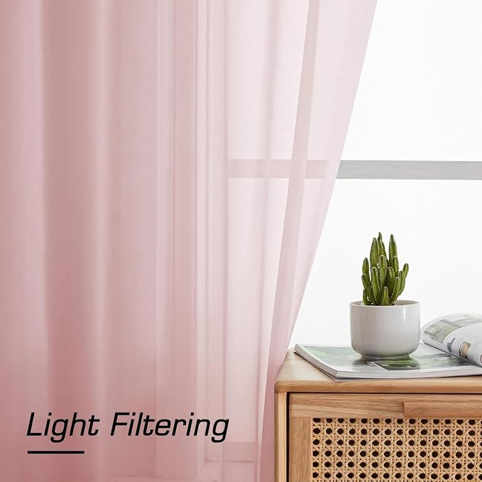 Aiyufeng Blush Pink Sheer Curtains 54 Inch Length 2 Panels Set, Light Filtering - Image 6