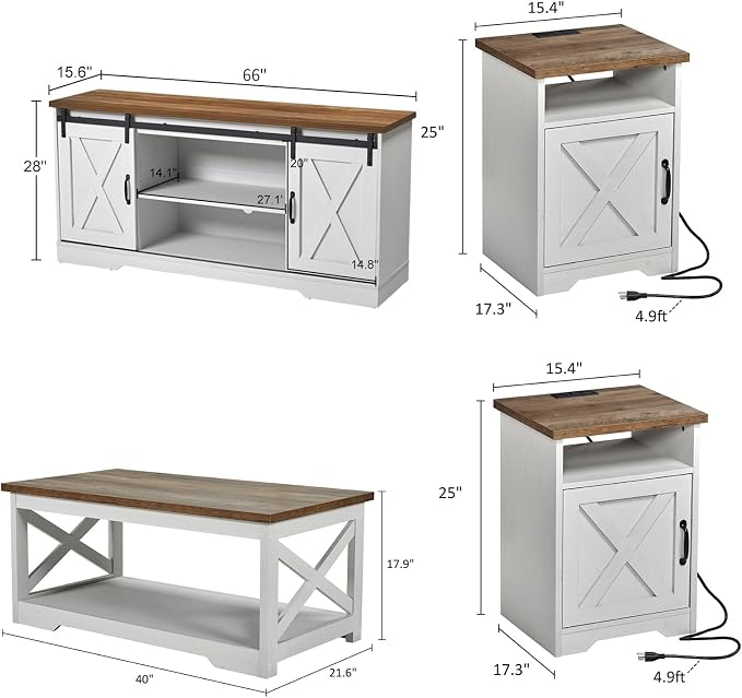 AMERLIFE 4-Piece Farmhouse Table Set Includes Sliding Barn Door TV Stand - Image 6