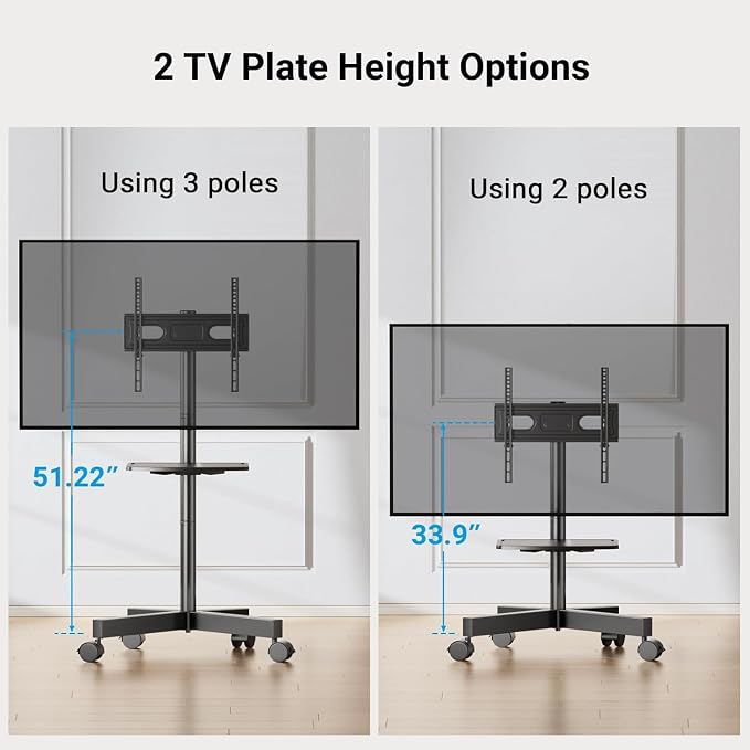 PERLESMITH Rolling TV Stand, Mobile TV Stand - Image 8