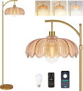 QIYIZM Glass Floor Lamp for Living Room, Mid Century Modern Brass Tall Lamp by QIYIZM