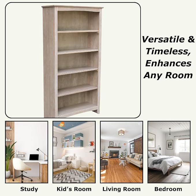 Shaker Solid Wood Bookcase, Washed Gray Taupe - Image 5