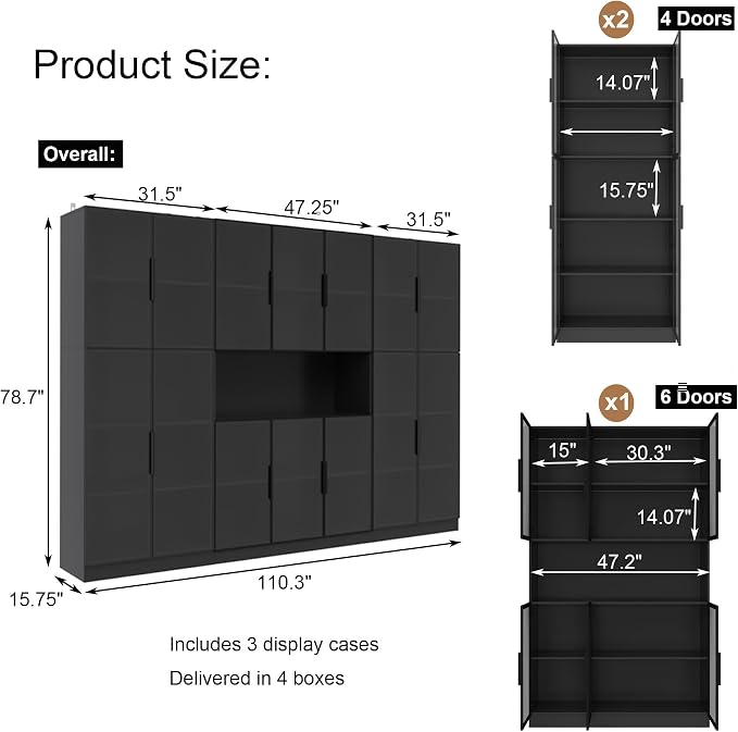 Mekminop Bookcase with Glass Doors and RGB Led Lights, Combination Display - Image 2