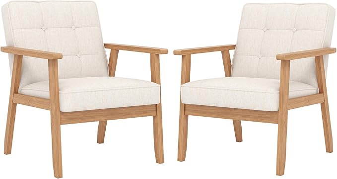 Modern Accent Chairs Set of 2, Upholstered Linen Fabric Leisure Chairs by Unknown